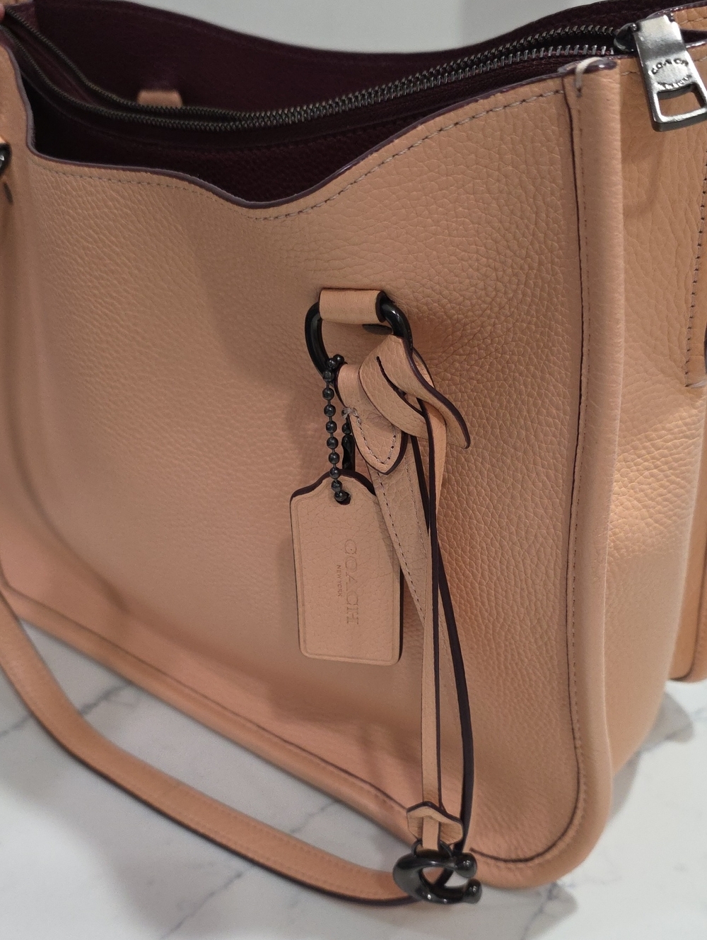 Coach Pebbled Leather Tote in Peach Blush with Dark Interior